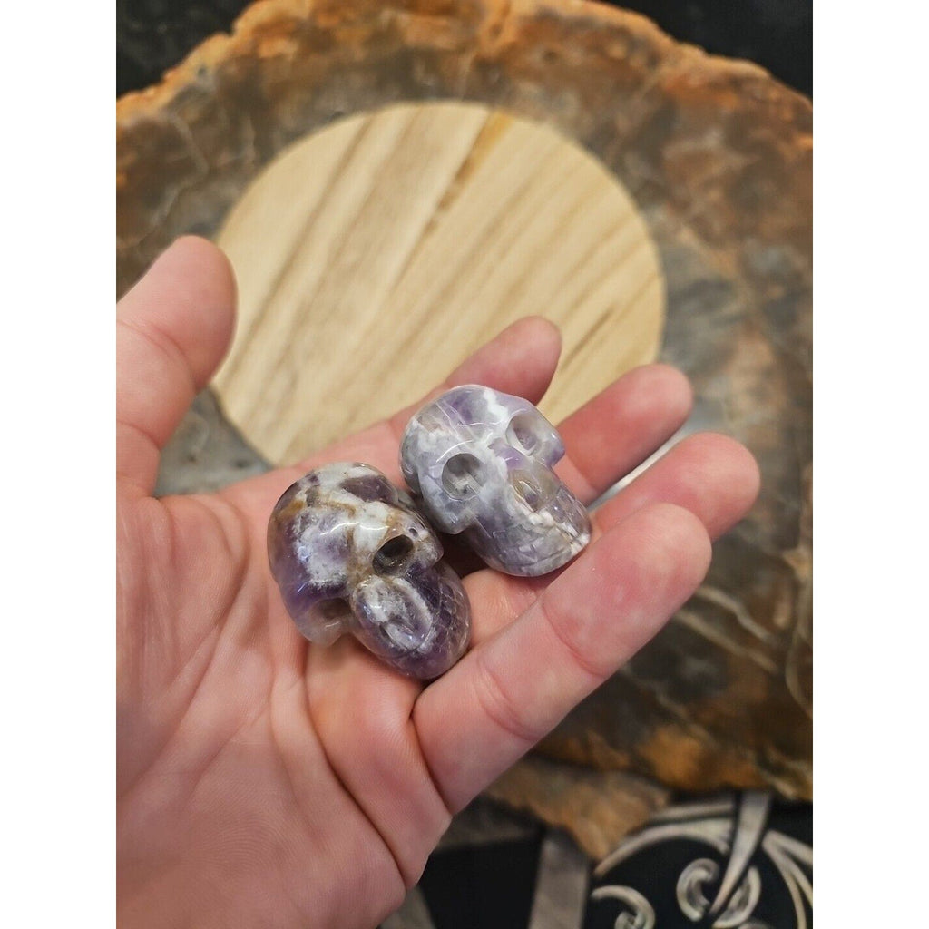 Dream Amethyst Crystal Skull Pair — 93g, Polished Display Pieces | CrystalCloud Company | Crystal Carvings & Skulls | Wiccan Center