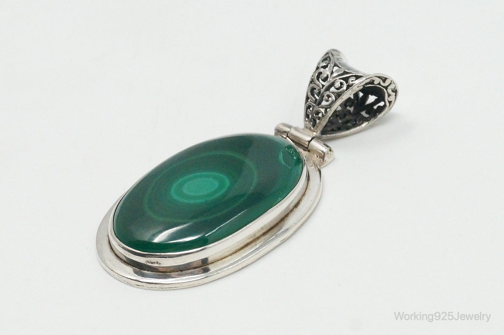 Large Vintage Malachite Sterling Silver Necklace Pendant | Jewelry > Necklaces > Pendants | Wiccan Center
