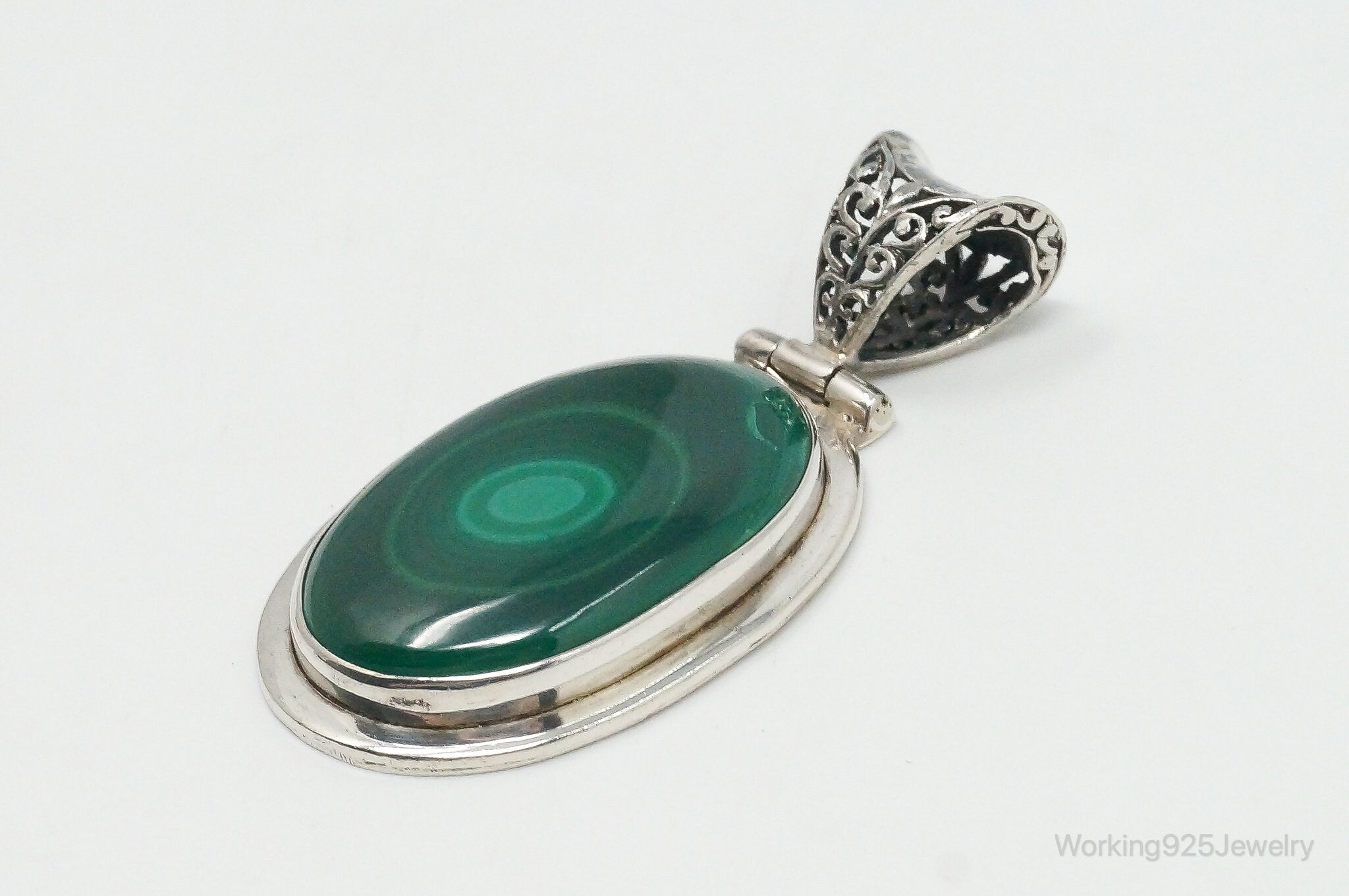 Large Vintage Malachite Sterling Silver Necklace Pendant | Jewelry > Necklaces > Pendants | Wiccan Center