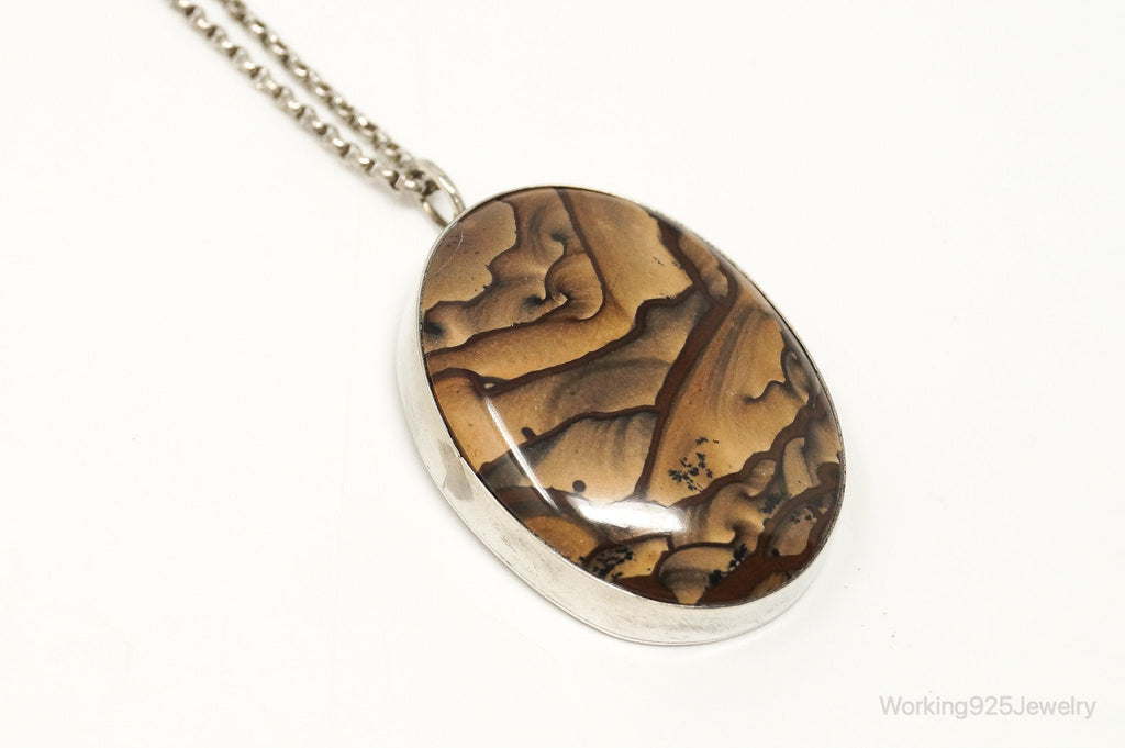 Vintage Unsigned Native American Large Picture Jasper Sterling Silver Necklace | Jewelry > Necklaces > Pendants | Wiccan Center