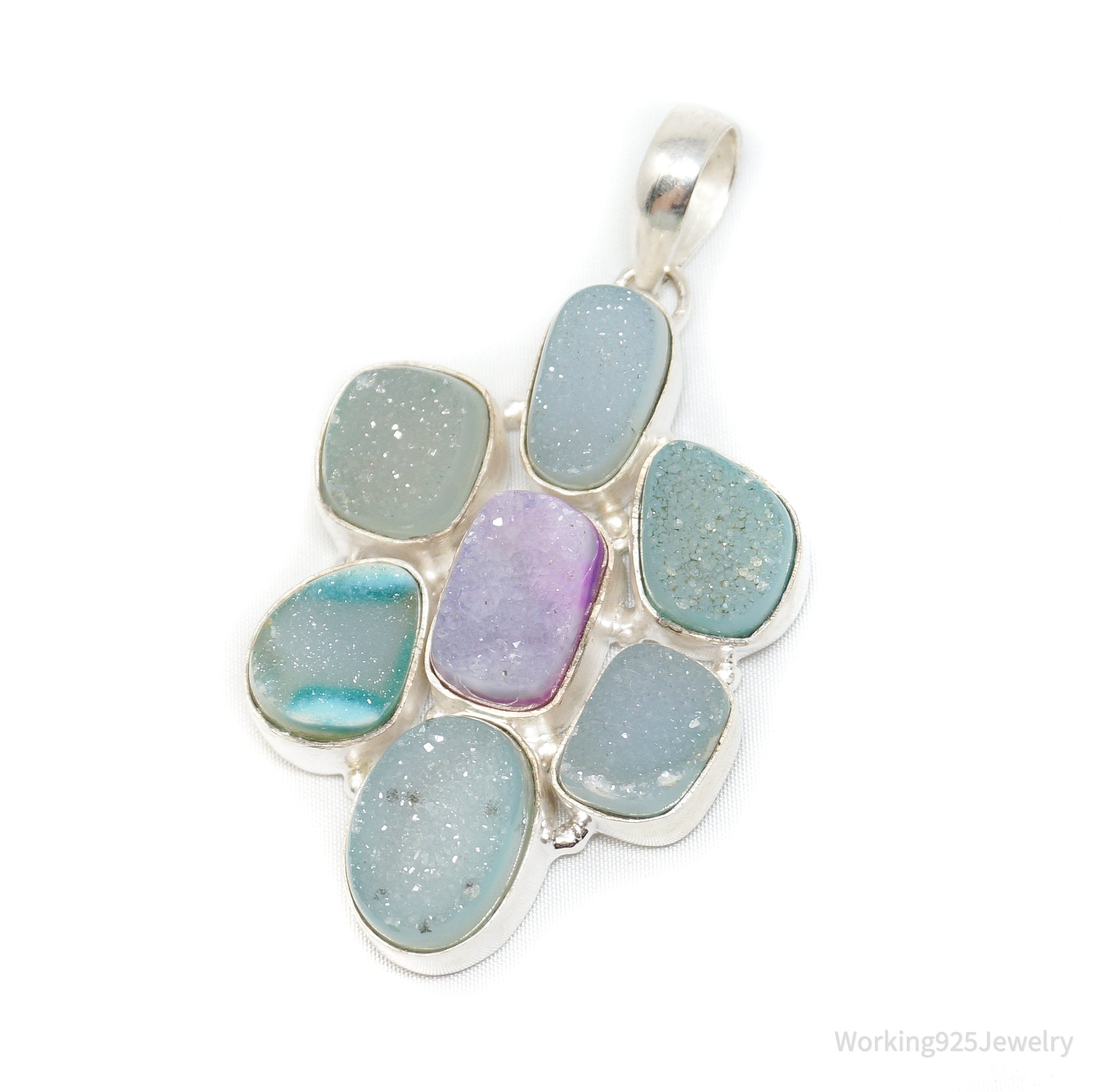 Vintage Large Druzy Quartz Sterling Silver Necklace Pendant | Jewelry > Necklaces > Pendants | Wiccan Center