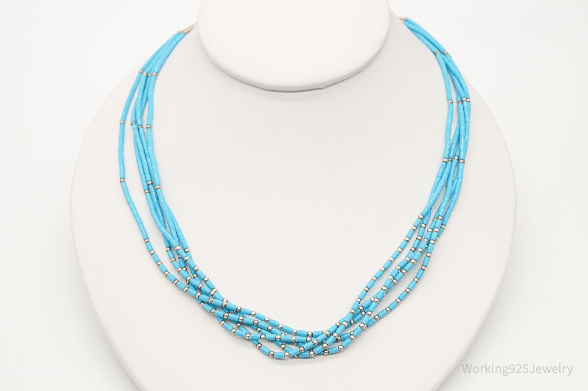 Vintage Native American Blue Turquoise Bead Sterling Silver Necklace | Jewelry > Necklaces | Wiccan Center