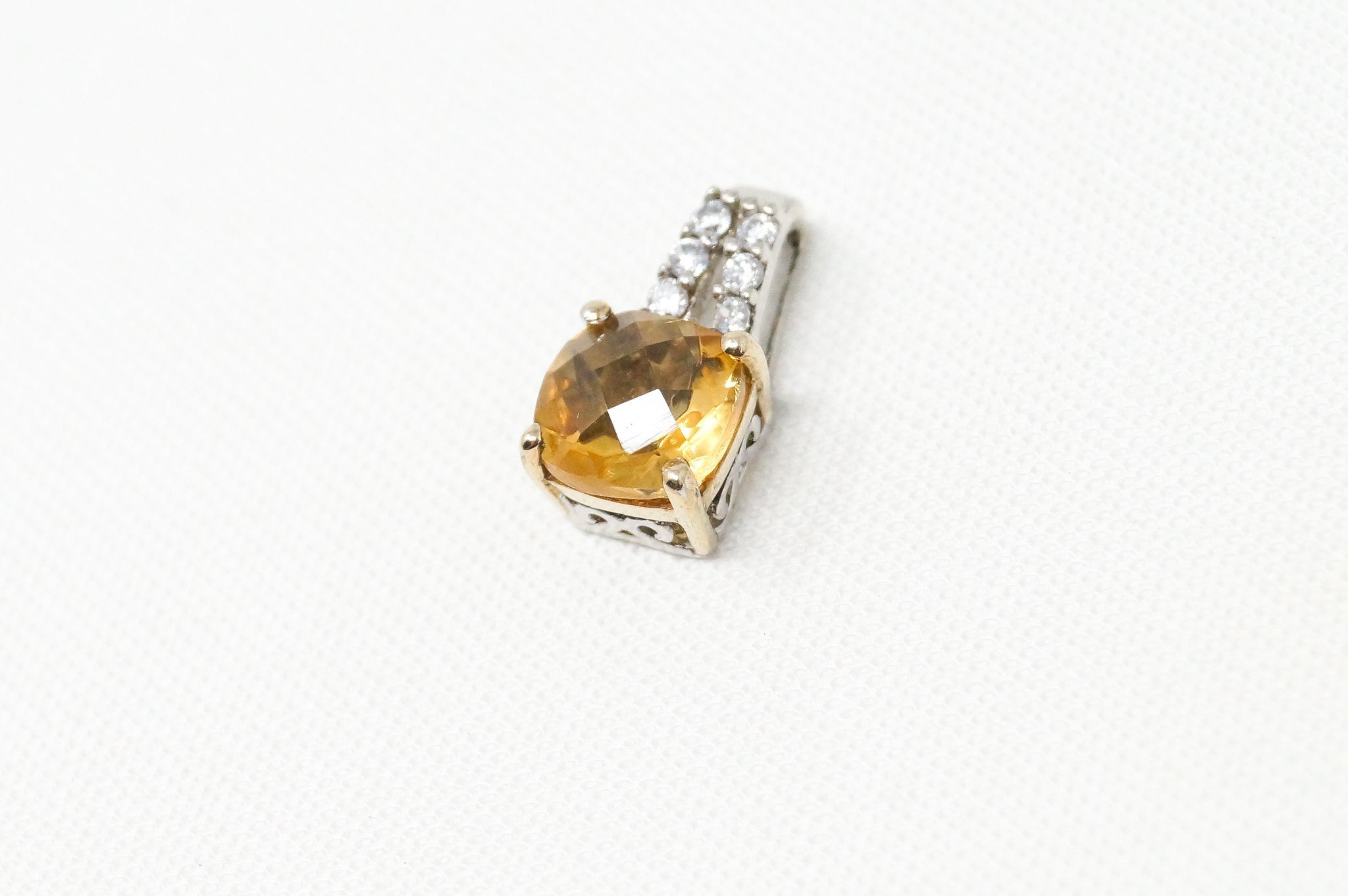 Vintage Art Deco 10K Yellow Gold Citrine CZ Sterling Silver Necklace Pendant | Jewelry > Necklaces > Pendants | Wiccan Center