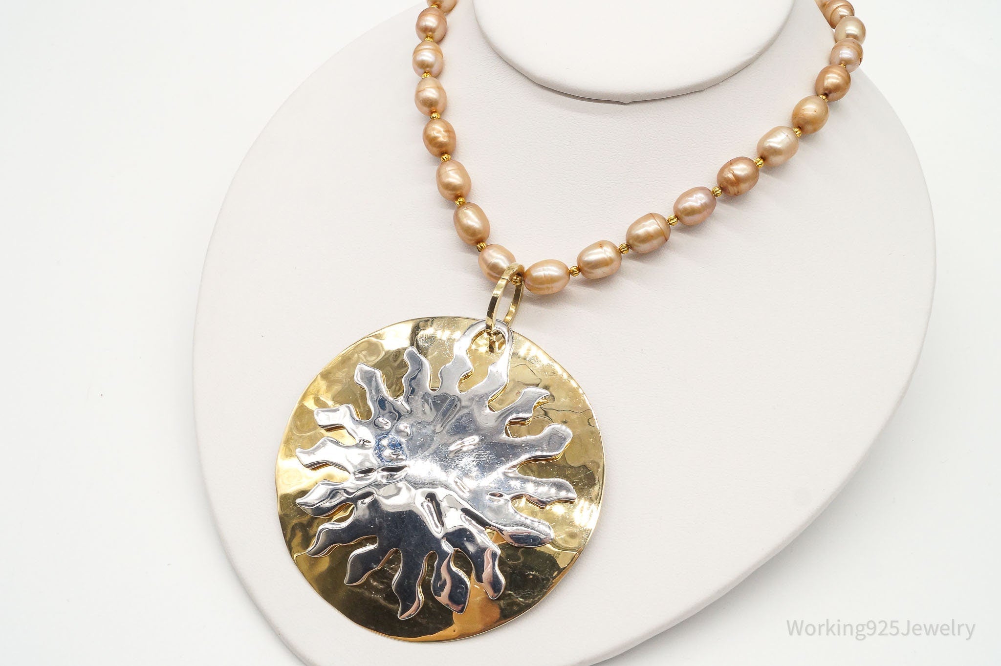 Designer RLM Studio Hammered Sun Pearl Bead Brass Sterling Silver Necklace | Jewelry > Necklaces > Pendants | Wiccan Center
