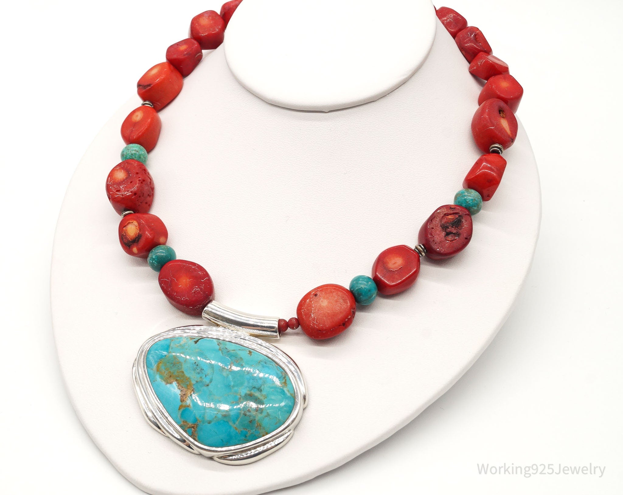 Vintage BARSE Chunky Coral Turquoise Sterling Silver Bead Necklace | Jewelry > Necklaces | Wiccan Center