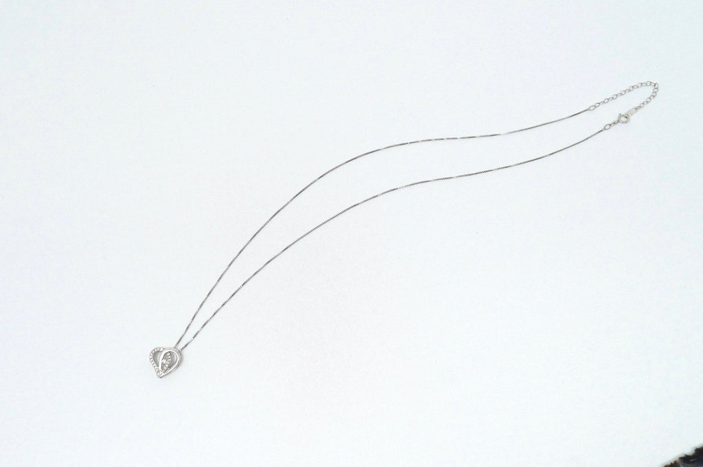 Lovely Vintage Cz Accented Open Heart Sterling Silver Necklace 22" - | Jewelry > Necklaces > Pendants | Wiccan Center