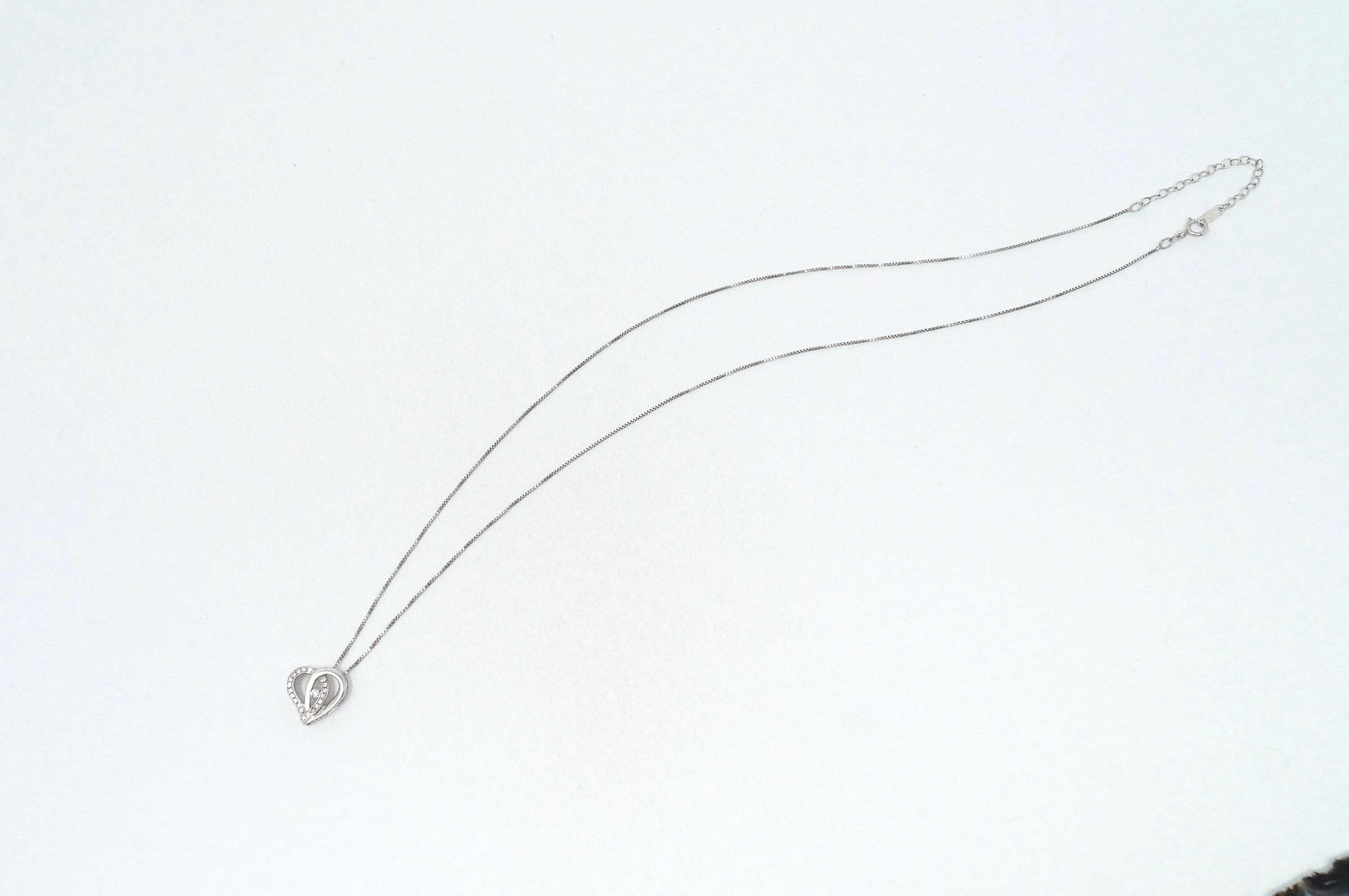 Lovely Vintage Cz Accented Open Heart Sterling Silver Necklace 22" - | Jewelry > Necklaces > Pendants | Wiccan Center