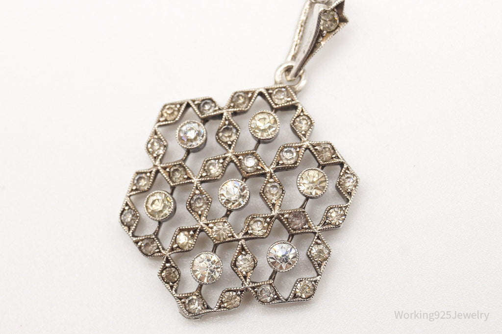 Antique Vintage Faux Diamonds Snowflake Sterling Silver Necklace | Jewelry > Necklaces > Pendants | Wiccan Center