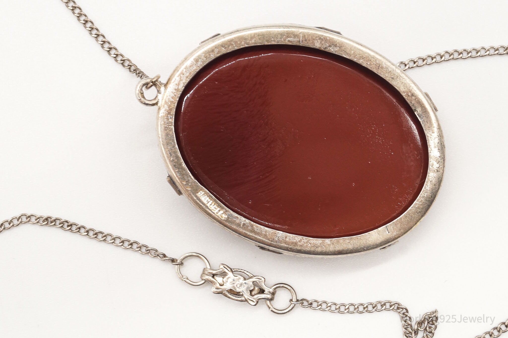 Antique Large Carved Stone Lady Cameo Sterling Silver Necklace | Jewelry > Necklaces > Pendants | Wiccan Center