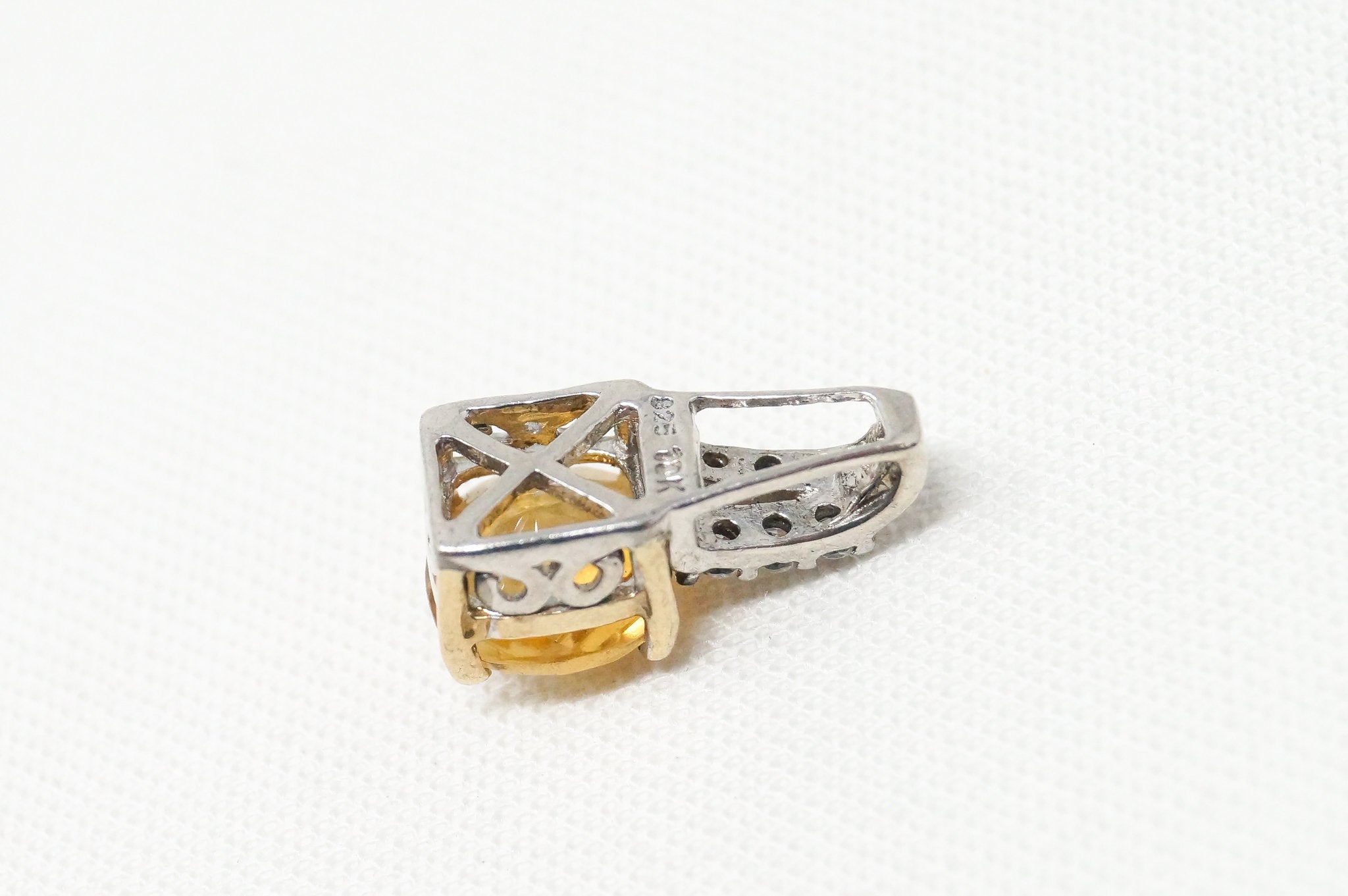 Vintage Art Deco 10K Yellow Gold Citrine CZ Sterling Silver Necklace Pendant | Jewelry > Necklaces > Pendants | Wiccan Center