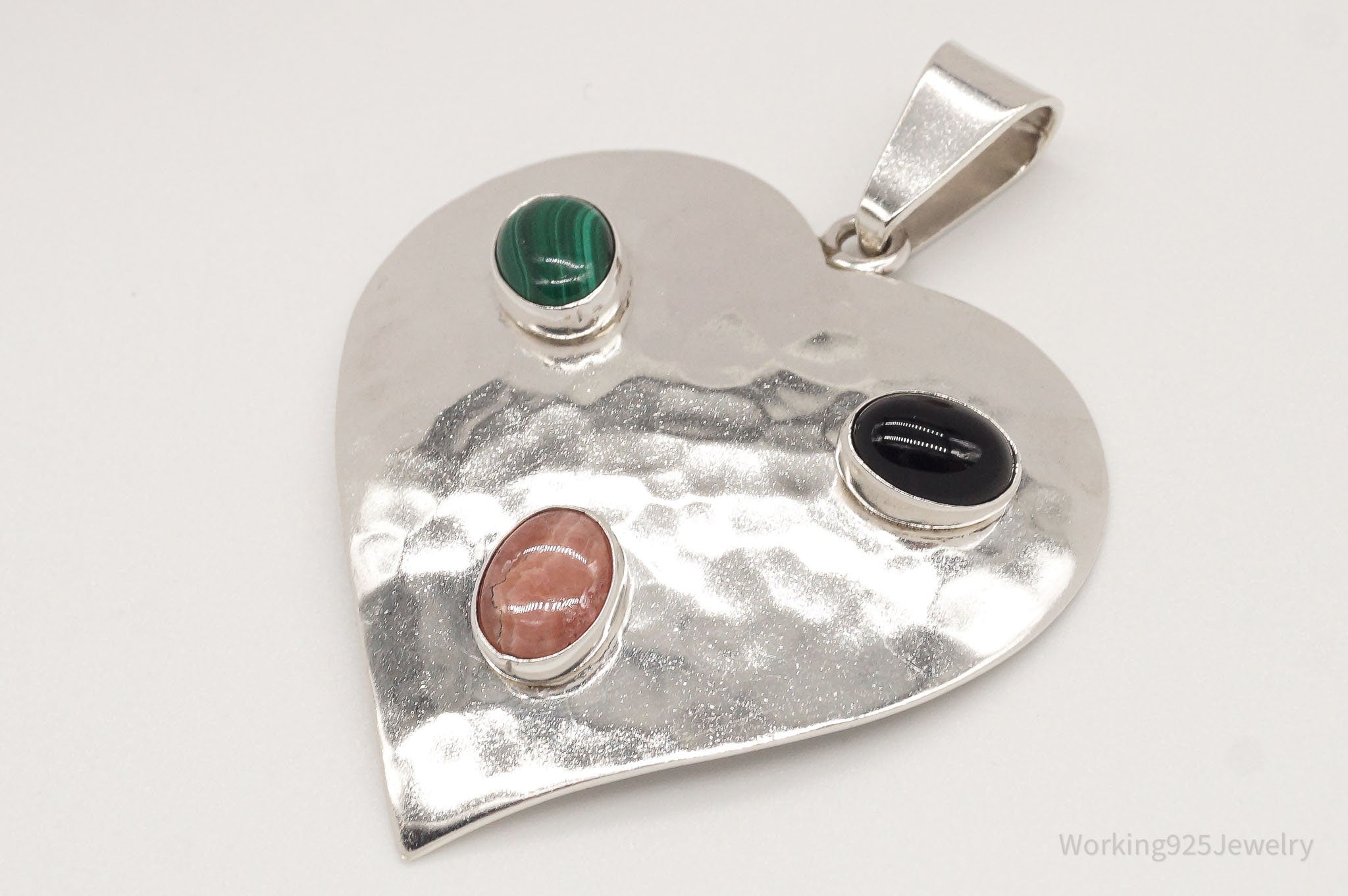 VTG Mexico Large Rhodochrosite Malachite Black Onyx Sterling Silver Pendant | Jewelry > Necklaces > Pendants | Wiccan Center