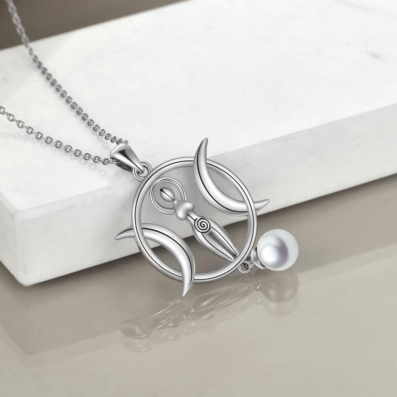 Triple Moon Goddess Necklace Amulet Wizard Pendant with Shell Pearl Necklace for Women | 5 | Wiccan Center