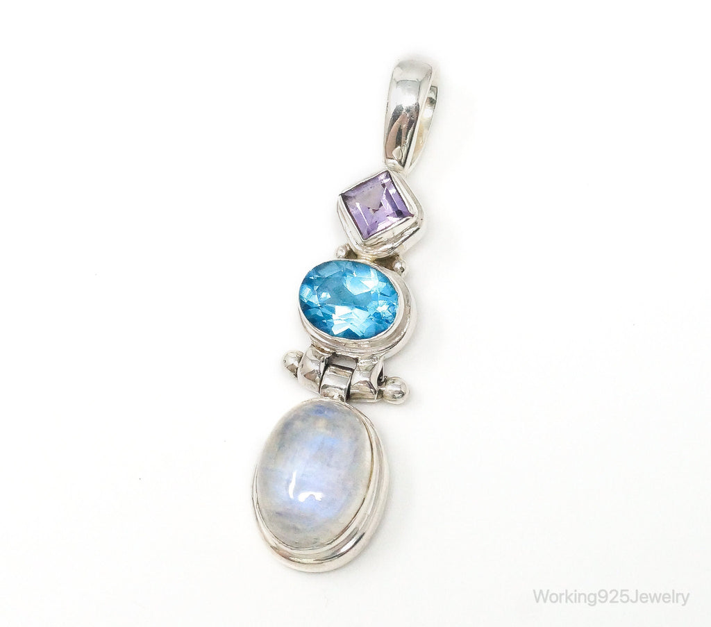 Large Vintage Blue Topaz Amethyst Moonstone Sterling Silver Pendant | Jewelry > Necklaces > Pendants | Wiccan Center