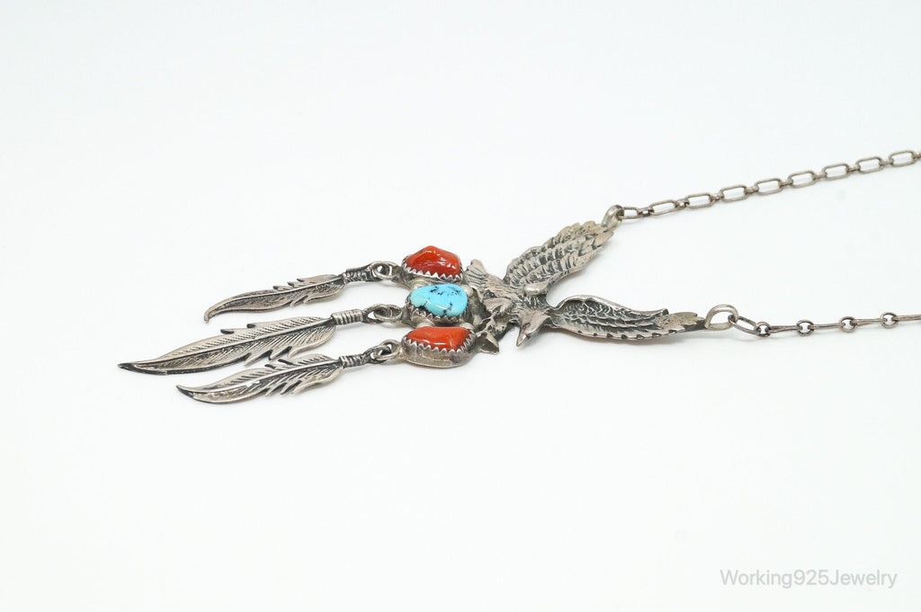 VTG Native American Richard Begay Turquoise Coral Sterling Silver Necklace | Jewelry > Necklaces > Pendants | Wiccan Center