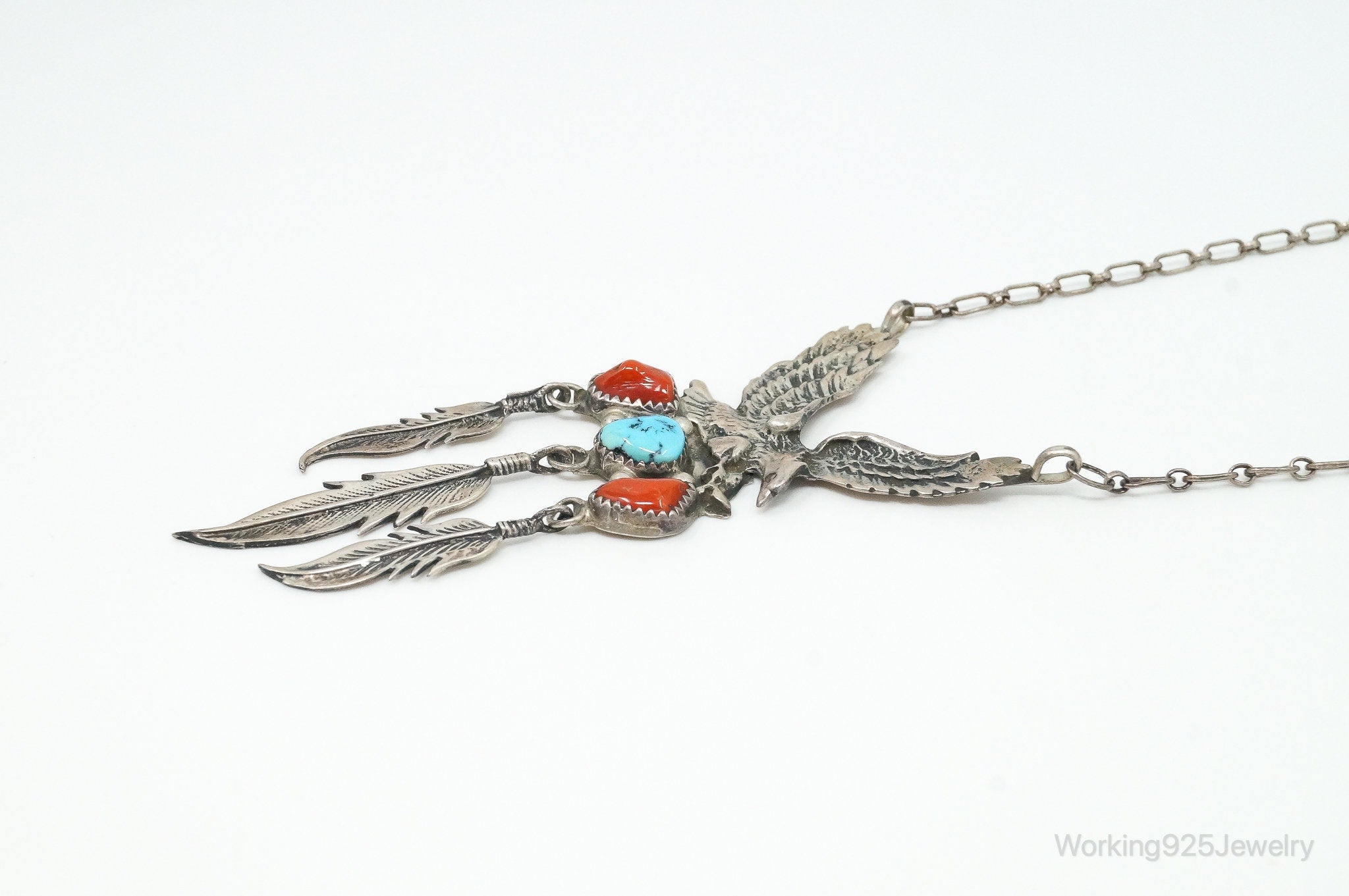 VTG Native American Richard Begay Turquoise Coral Sterling Silver Necklace | Jewelry > Necklaces > Pendants | Wiccan Center