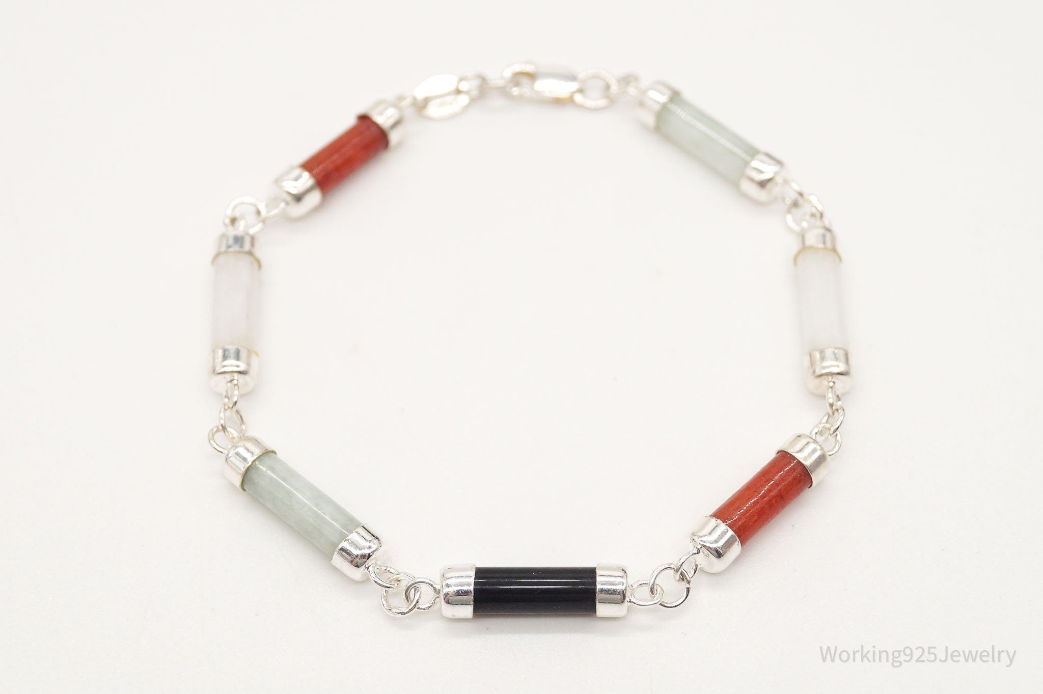 Vintage Jade Coral Black Onyx Sterling Silver Bracelet | Jewelry > Bracelets | Wiccan Center