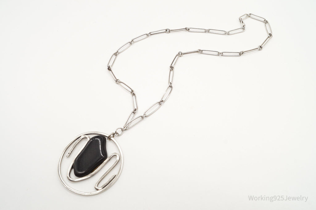 Vintage Black Onyx Modernist Silver Chain Necklace | Jewelry > Necklaces > Pendants | Wiccan Center