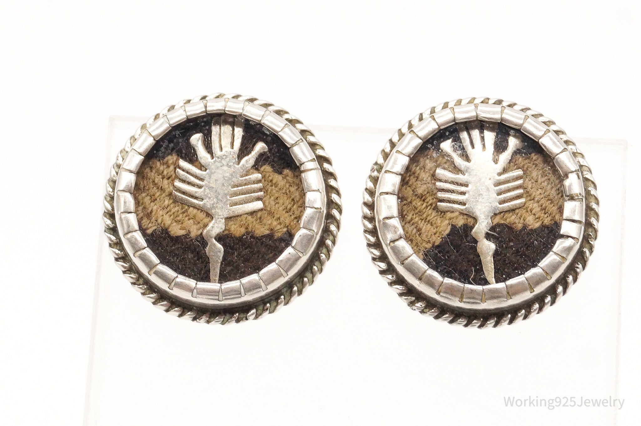 Vintage Mexican Blanket Woven Sterling Silver Earrings | Jewelry > Earrings | Wiccan Center