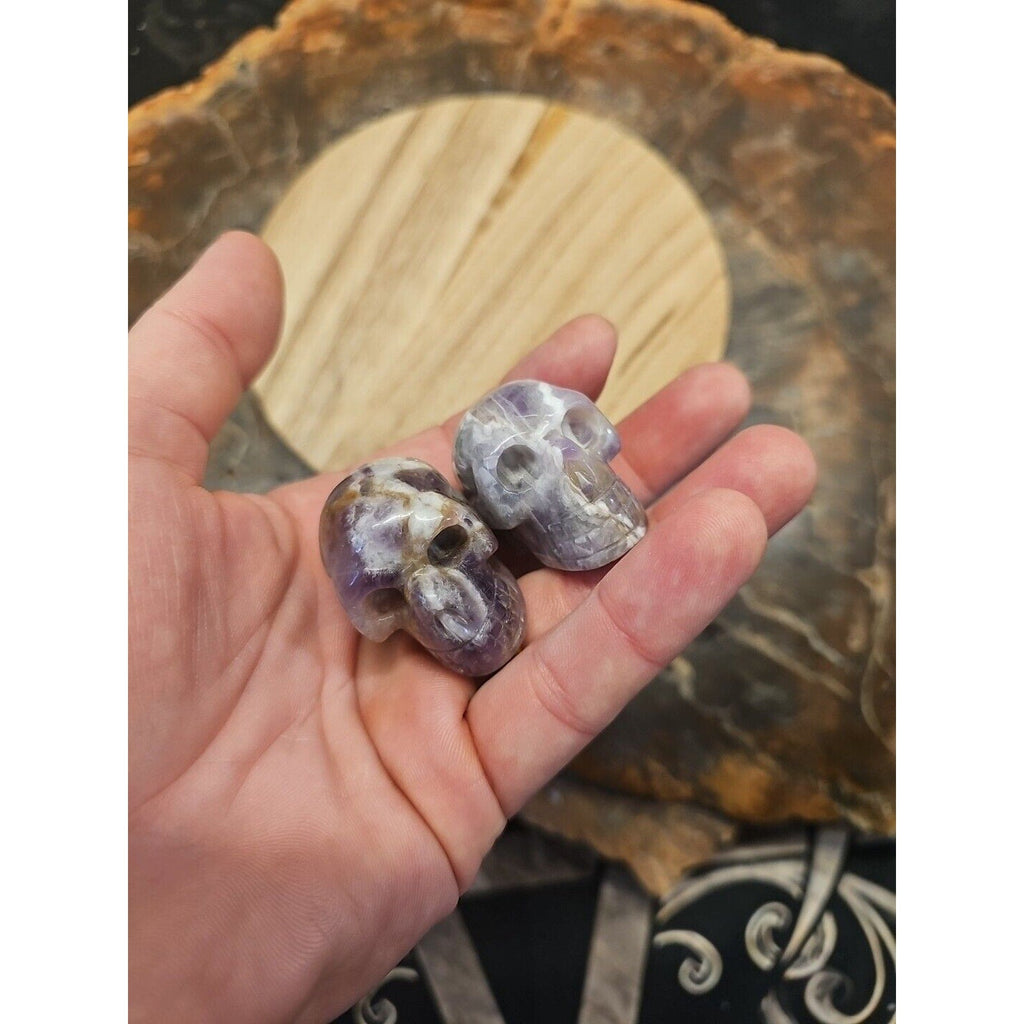 Dream Amethyst Crystal Skull Pair — 93g, Polished Display Pieces | CrystalCloud Company | Crystal Carvings & Skulls | Wiccan Center