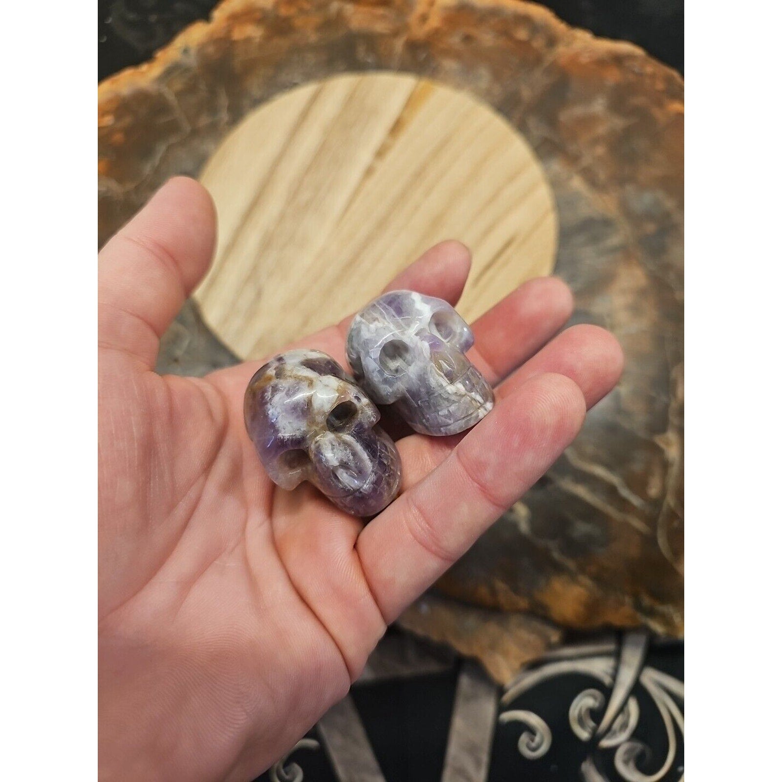 Dream Amethyst Crystal Skull Pair — 93g, Polished Display Pieces | CrystalCloud Company | Crystal Carvings & Skulls | Wiccan Center