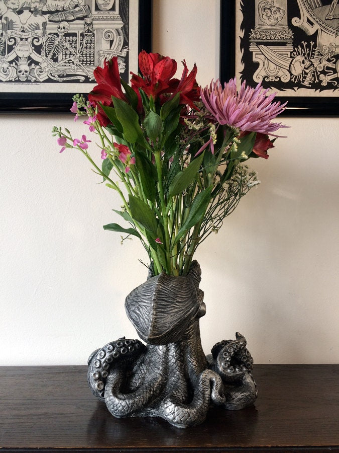 Kraken Vase, Hand Painted Resin Sculpture | Unique Nautical Home Decor | Tentacle Oceanic Flower Vase, Octopus Art and Gothic Home Decor