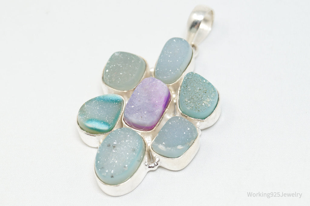 Vintage Large Druzy Quartz Sterling Silver Necklace Pendant | Jewelry > Necklaces > Pendants | Wiccan Center