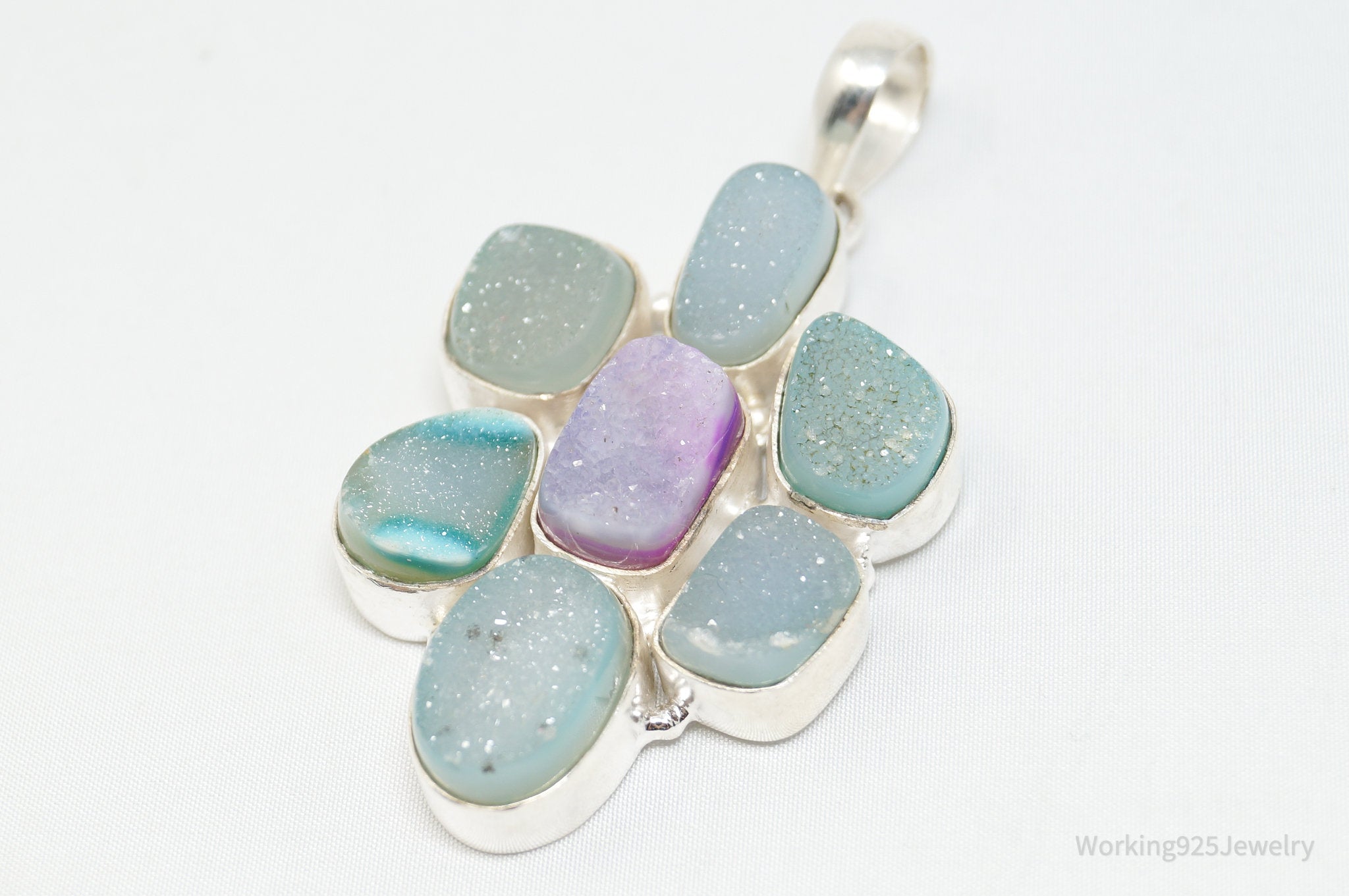 Vintage Large Druzy Quartz Sterling Silver Necklace Pendant | Jewelry > Necklaces > Pendants | Wiccan Center