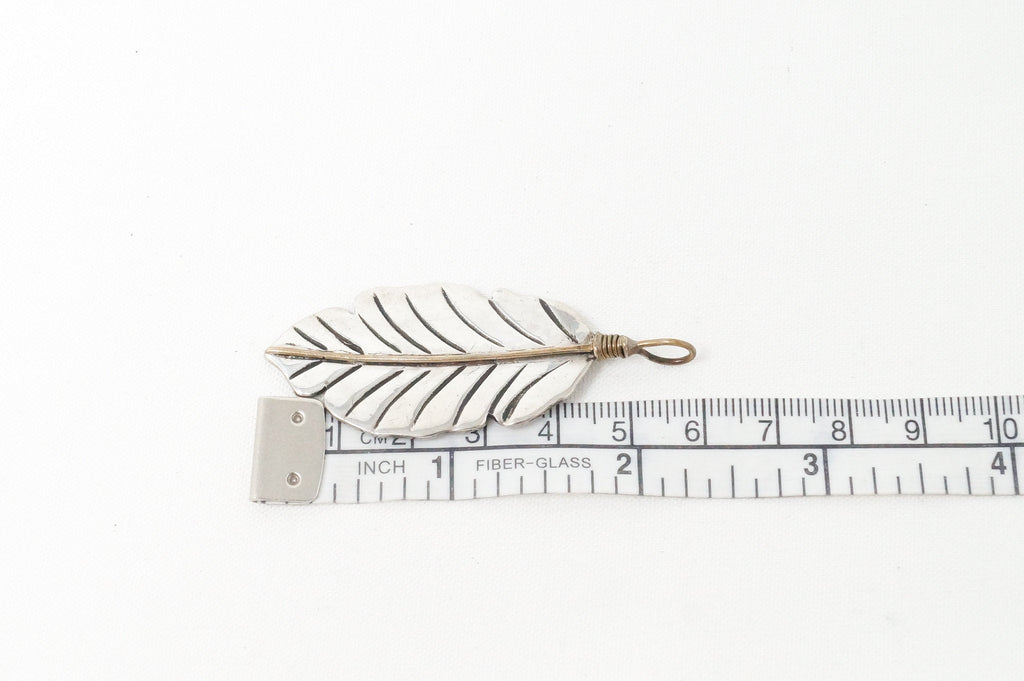 Native American Tobias Brass Feather Handmade Sterling Silver Necklace Pendant | Jewelry > Necklaces > Pendants | Wiccan Center