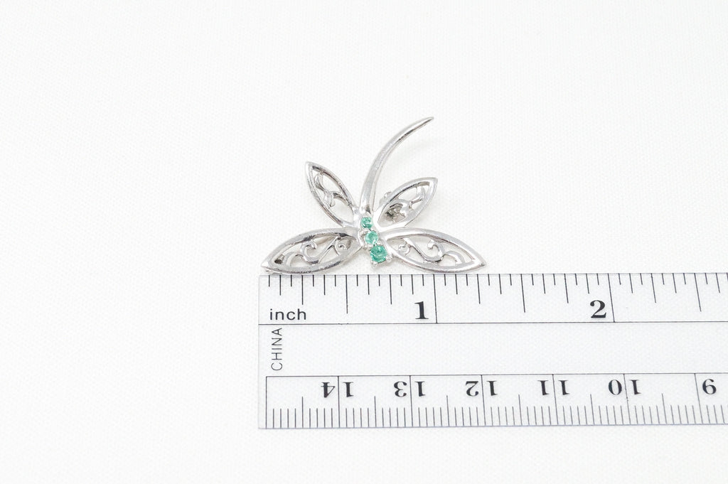 Vintage Emerald Dragonfly Sterling Silver Necklace Pendant | Jewelry > Necklaces > Pendants | Wiccan Center