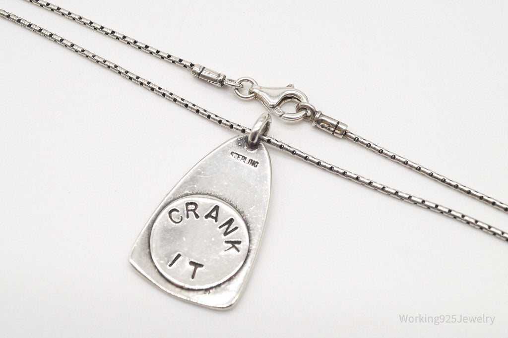 Vintage Gear Tab Tag "Crank It" Sterling Silver Necklace | Jewelry > Necklaces > Pendants | Wiccan Center