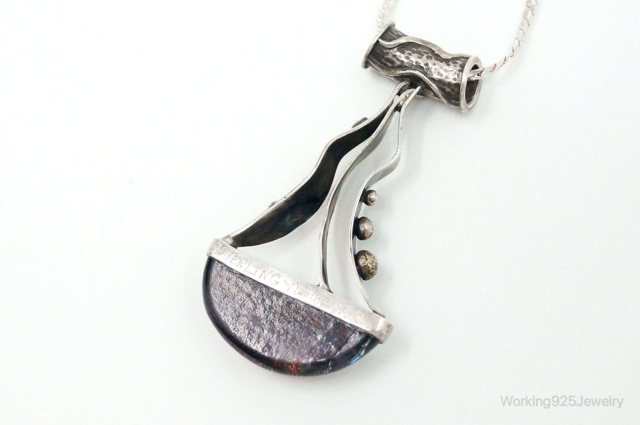 RARE Design Nancy E Foster Modernist Glass Sterling Silver Chain Necklace | Jewelry > Necklaces > Pendants | Wiccan Center