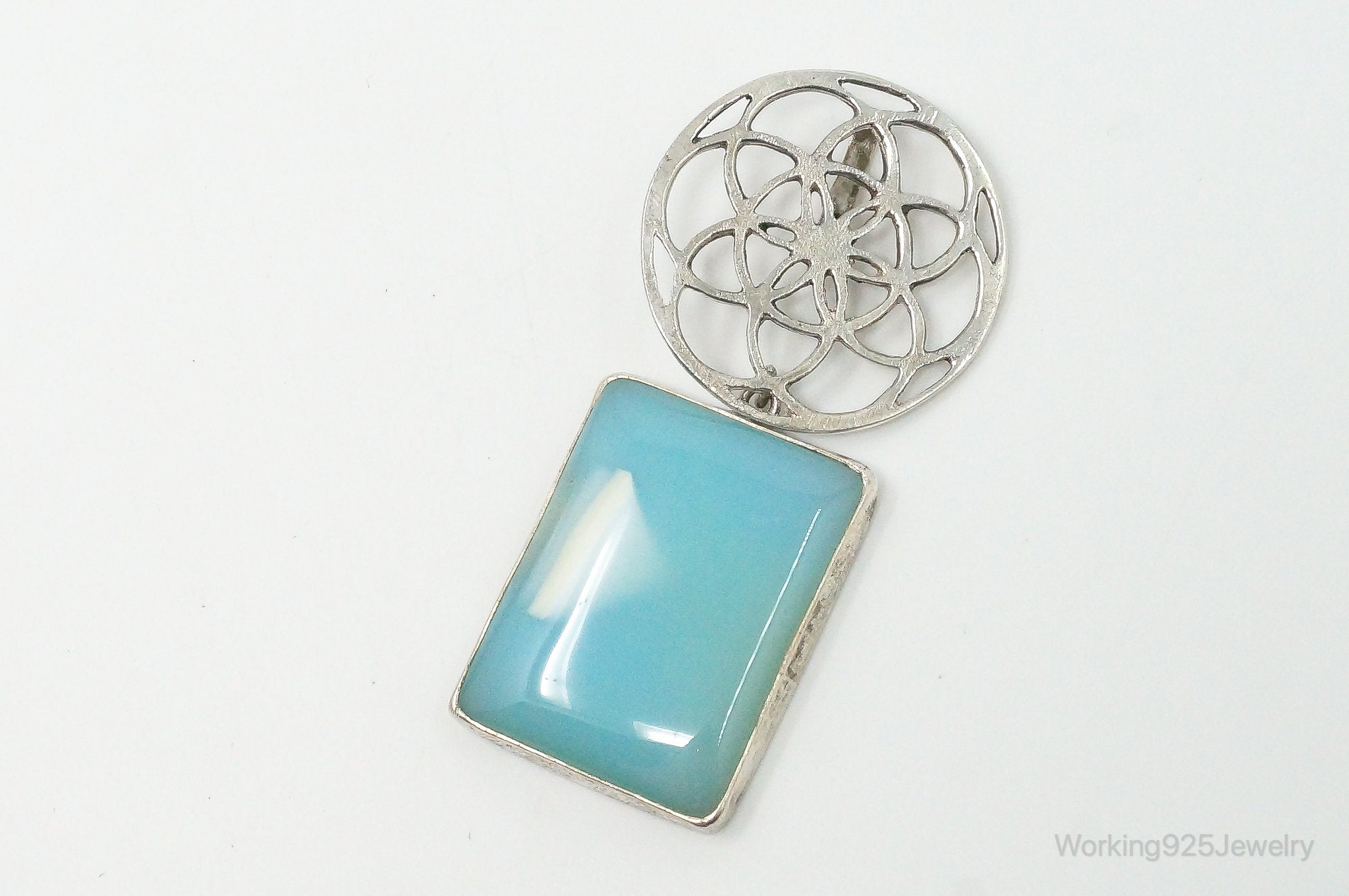 Vintage Large Blue Chalcedony Sterling Silver Necklace Pendant | Jewelry > Necklaces > Pendants | Wiccan Center