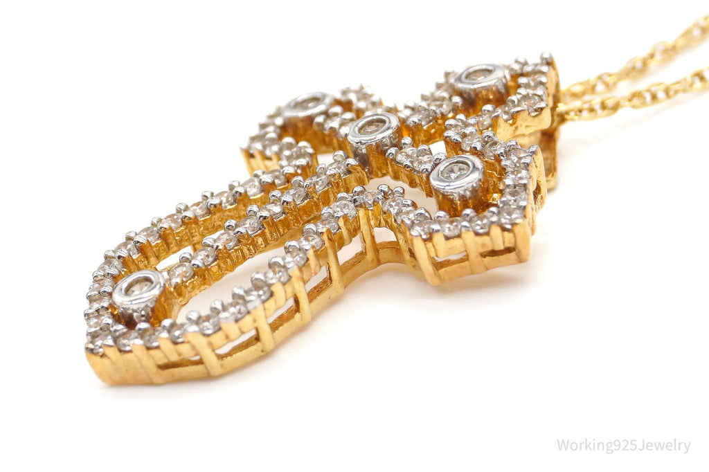 Designer Heng Ngai Cubic Zirconia Gold Vermeil Sterling Silver Cross Necklace | Jewelry > Necklaces > Pendants | Wiccan Center