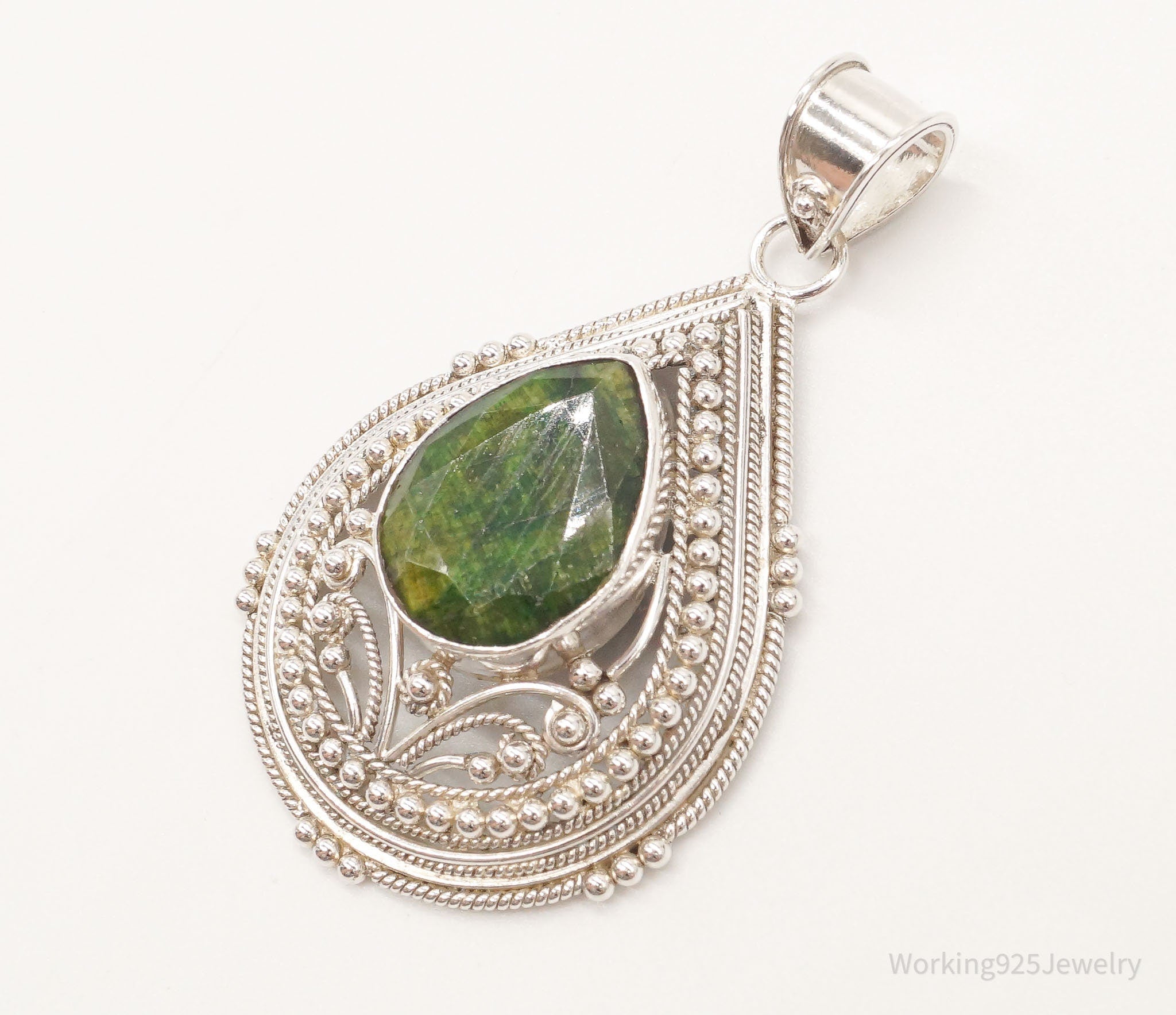 Vintage Large Green Stone Sterling Silver Pendant | Jewelry > Necklaces > Pendants | Wiccan Center