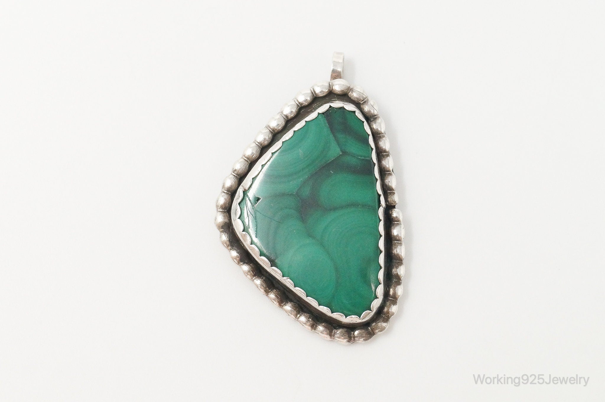 Large Vintage Native American Unsigned Malachite Sterling Silver Pendant | Jewelry > Necklaces > Pendants | Wiccan Center
