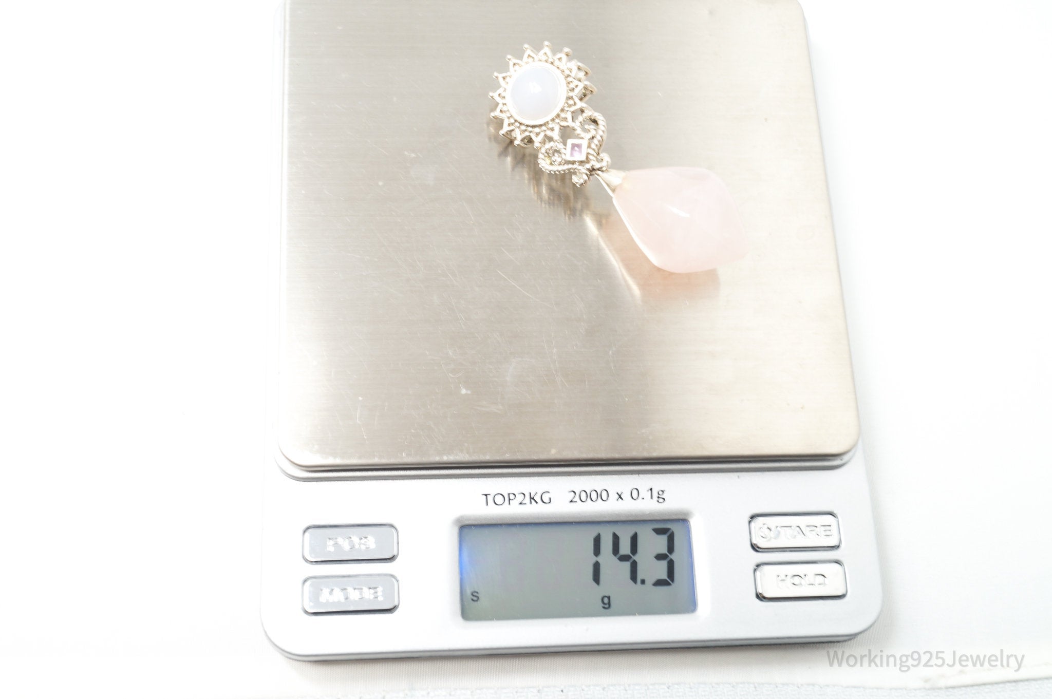 Vintage Designer MRF Rose Quartz Amethyst Sterling Silver Necklace Pendant | Jewelry > Necklaces > Pendants | Wiccan Center