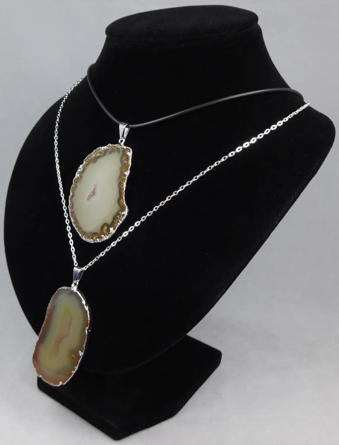 Brown Agate Slice Pendant (Silver Plated Edges) Polished Geode Jewelry | Retail Pendants | Wiccan Center