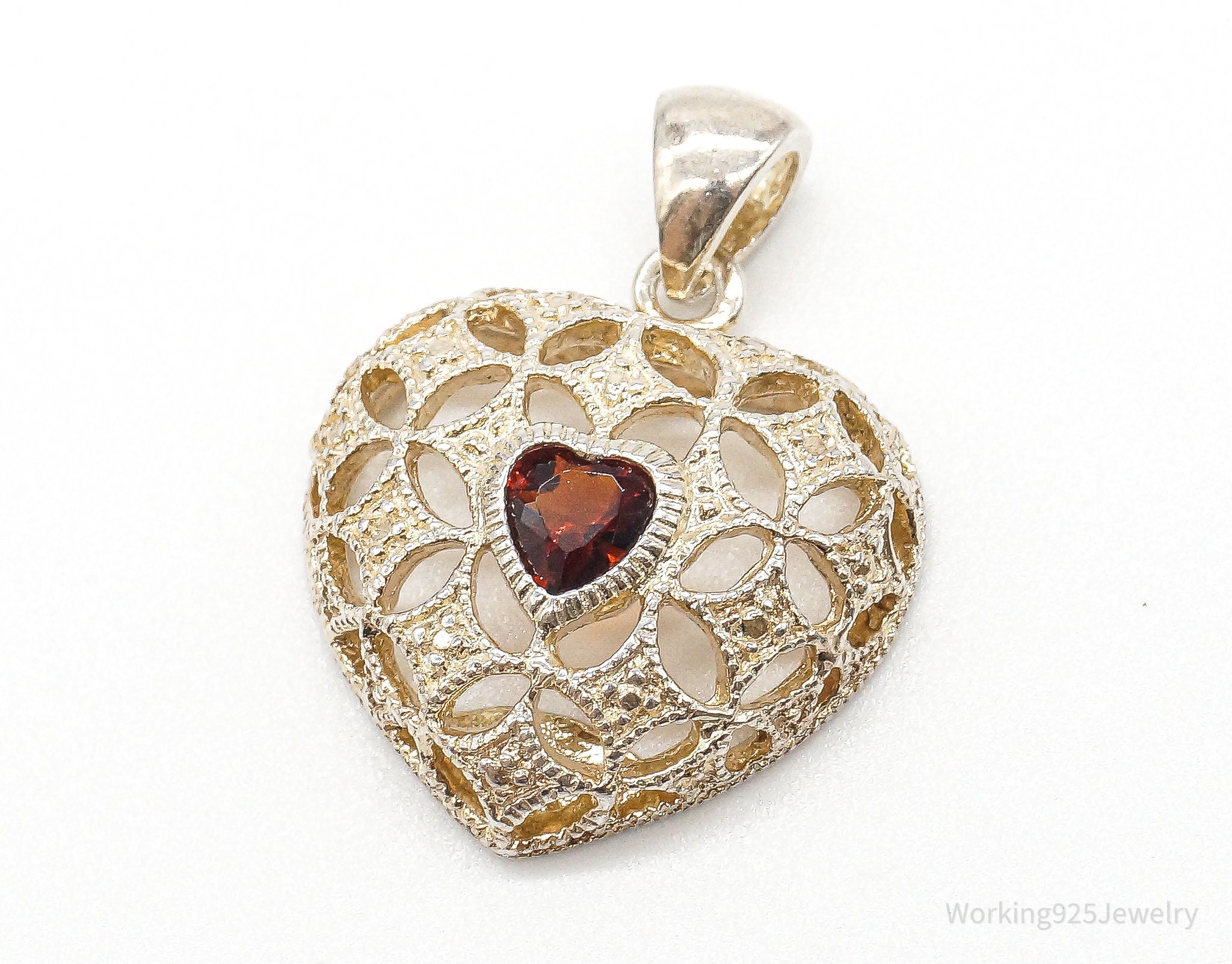 Vintage Designer Avon Garnet Heart Sterling Silver Pendant | Jewelry > Necklaces > Pendants | Wiccan Center