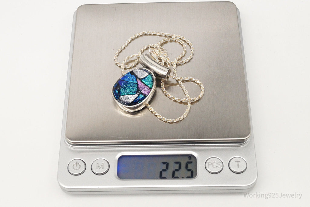 Vintage Large Dichroic Glass Sterling Silver Necklace | Jewelry > Necklaces > Pendants | Wiccan Center