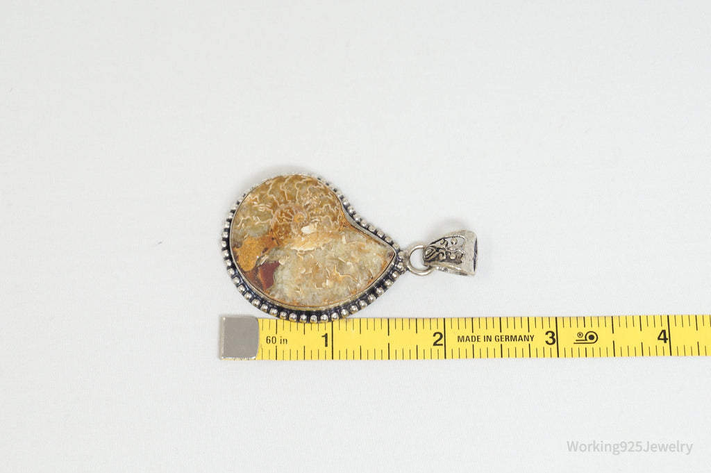 Vintage Large Ammonite Fossil Shell Sterling Silver Necklace Pendant | Jewelry > Necklaces > Pendants | Wiccan Center