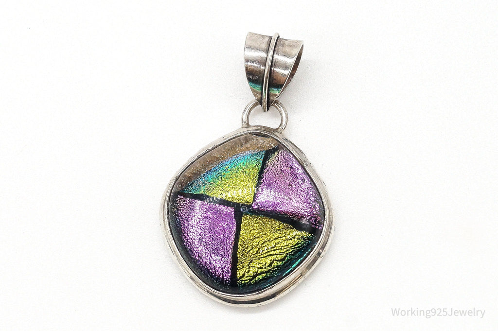 Vintage Large Dichroic Glass Sterling Silver Necklace Pendant | Jewelry > Necklaces > Pendants | Wiccan Center