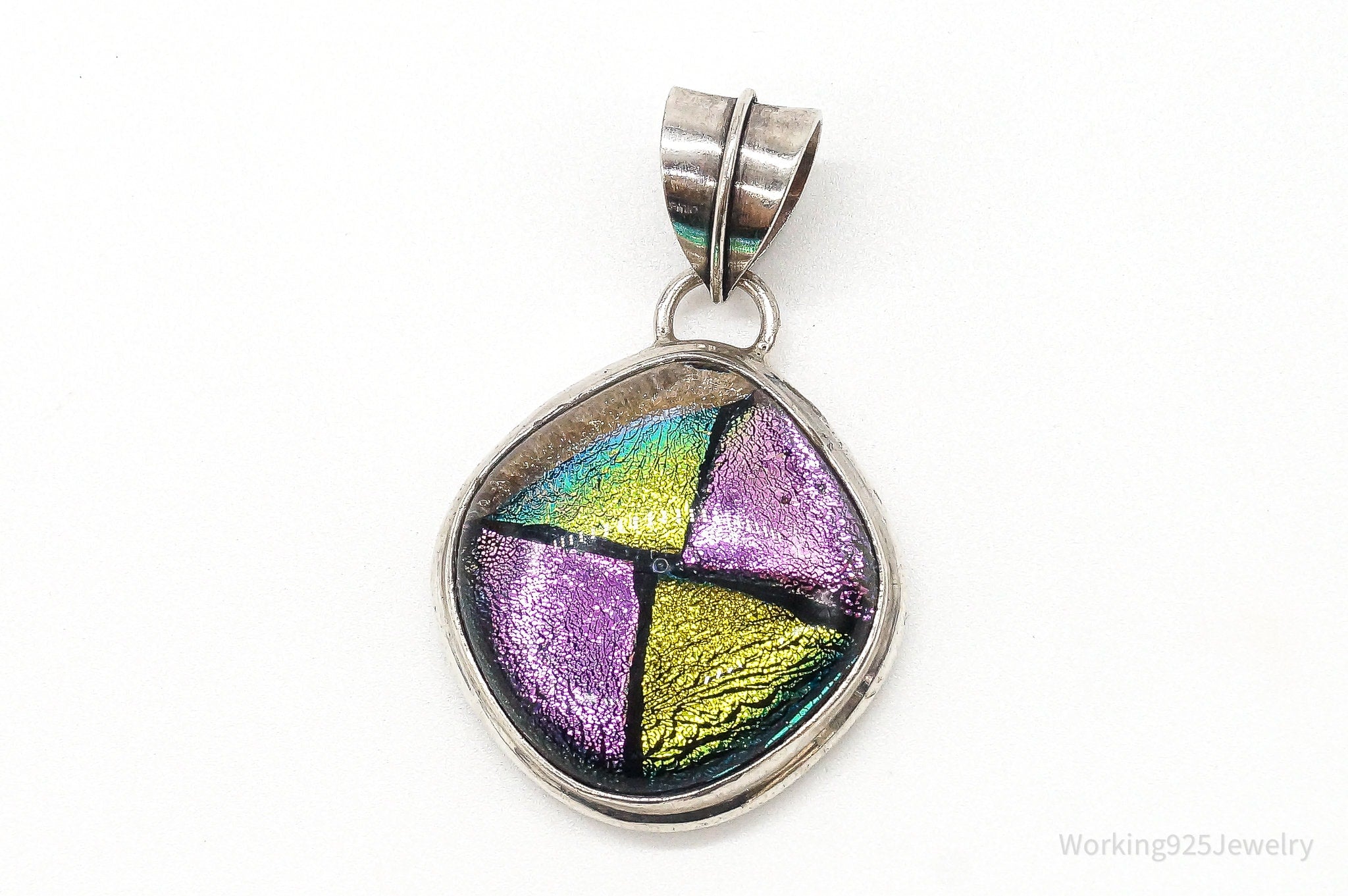 Vintage Large Dichroic Glass Sterling Silver Necklace Pendant | Jewelry > Necklaces > Pendants | Wiccan Center