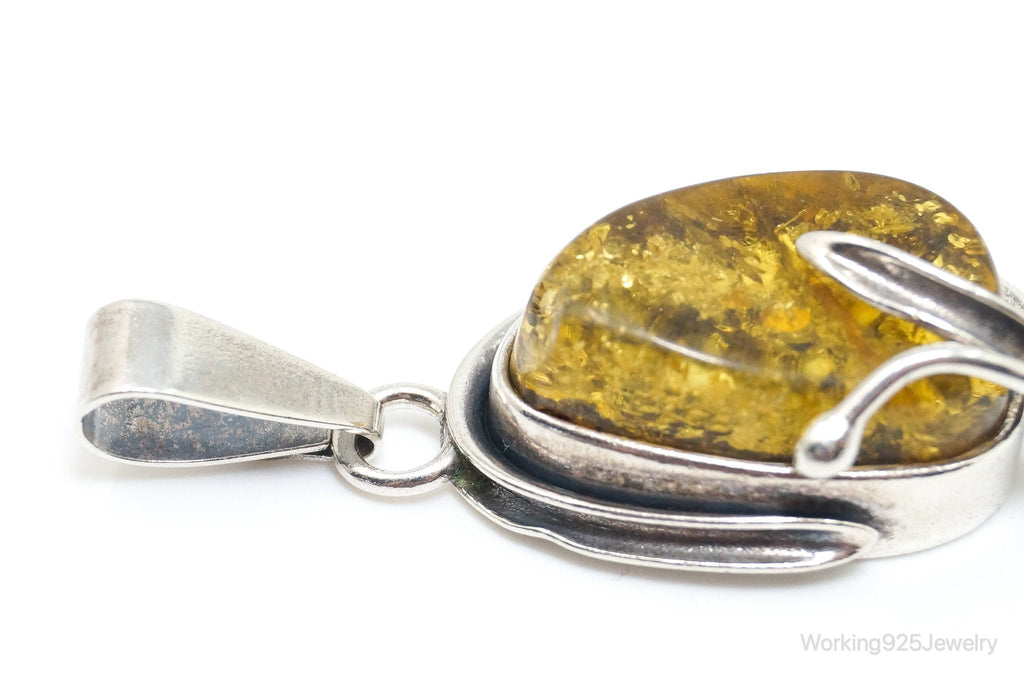 Vintage Honey Amber Modernist Sterling Silver Necklace Pendant | Jewelry > Necklaces > Pendants | Wiccan Center