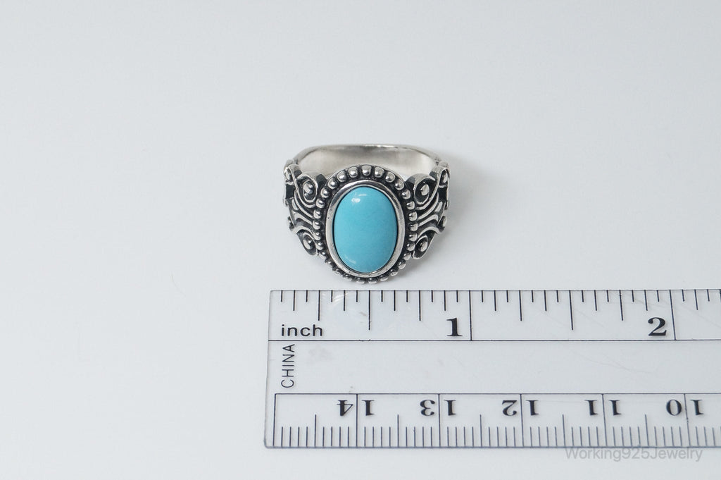 Vintage Designer Avon Turquoise Scroll Sterling Silver Ring - Size 8 | Jewelry > Rings | Wiccan Center