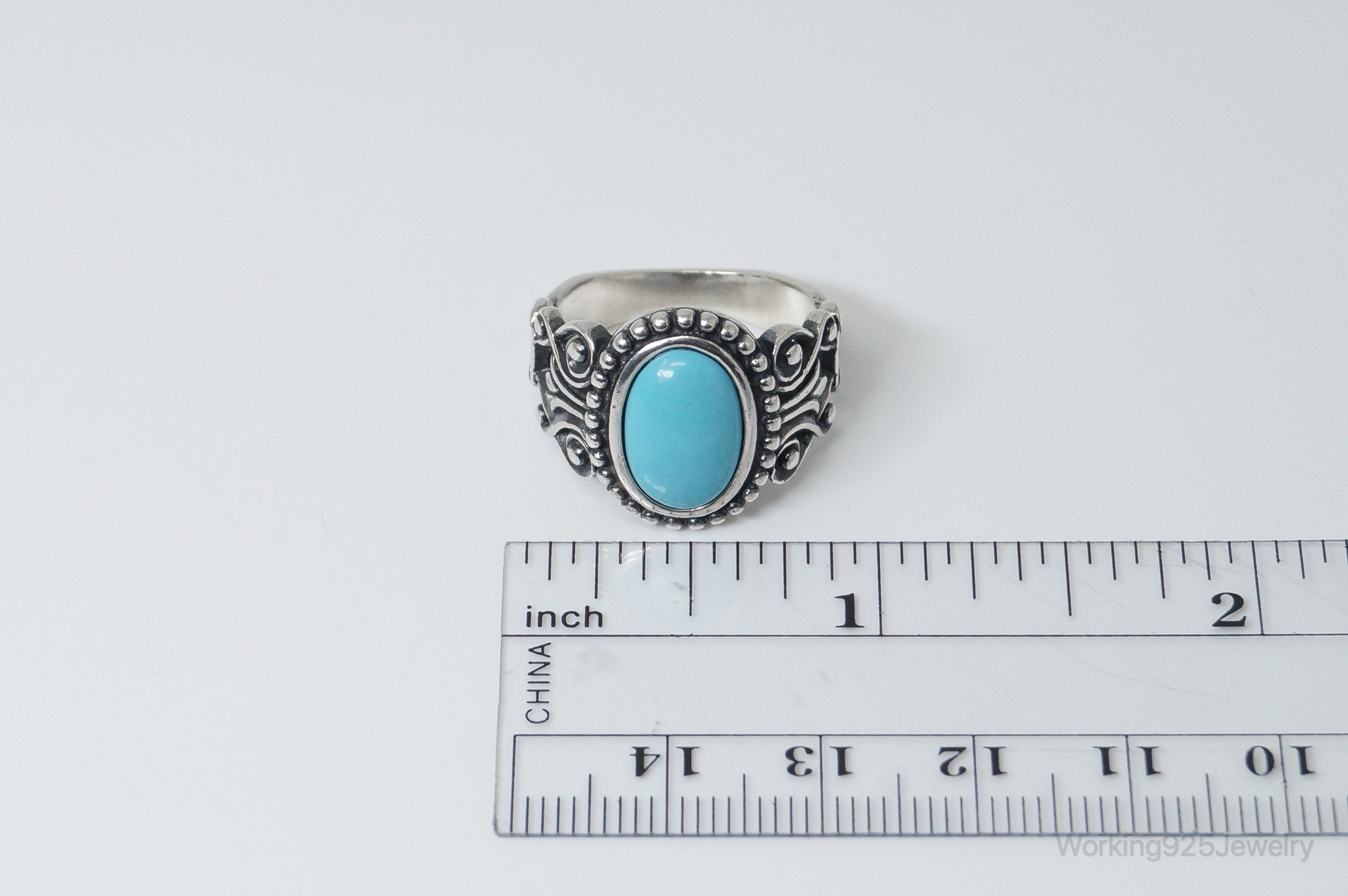 Vintage Designer Avon Turquoise Scroll Sterling Silver Ring - Size 8 | Jewelry > Rings | Wiccan Center