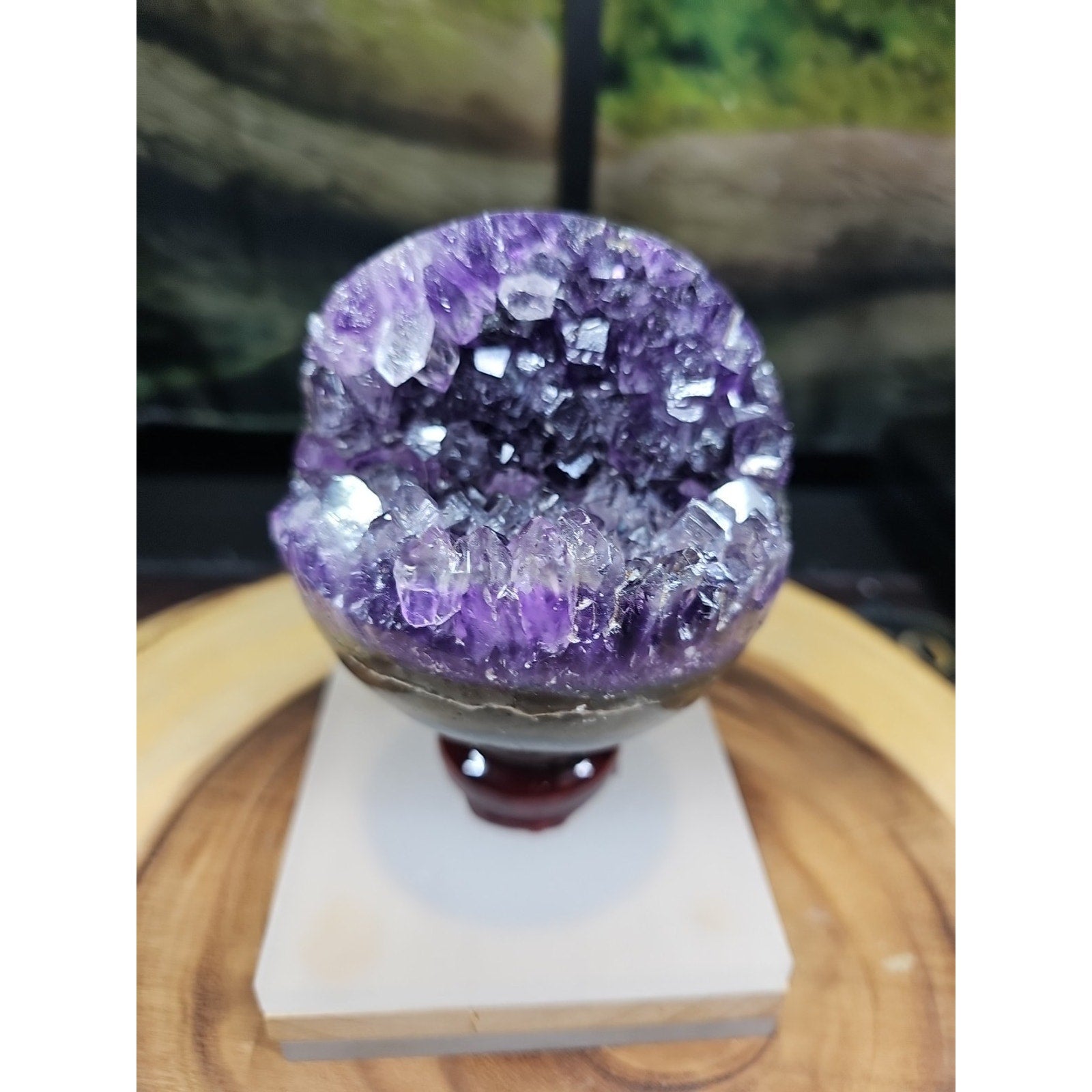 1.92LB Natural Purple Crystal Cave Quartz Open Crystal Ball Spiritual Healing | Geodes & Clusters | Wiccan Center