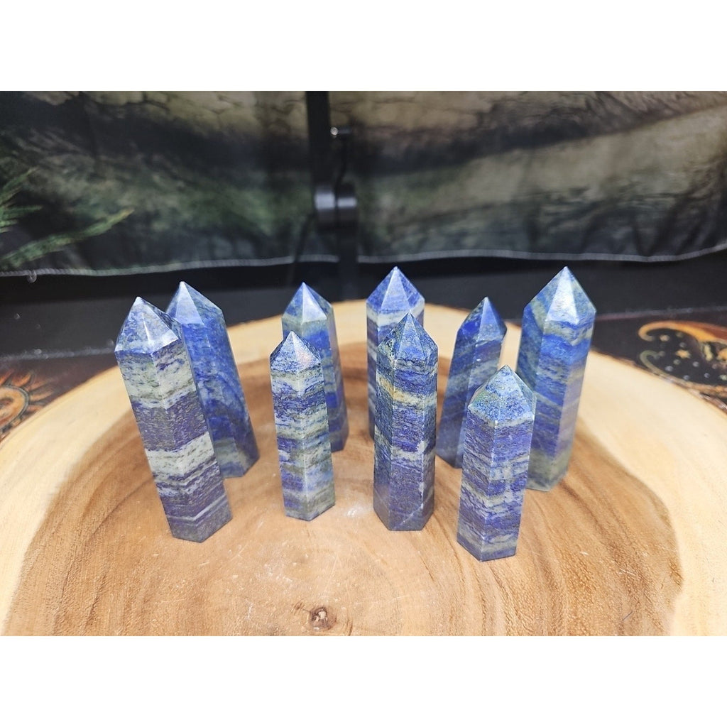 Blue Lapis Lazuli & Pyrite Crystal Tower — Rare Generator Point from Brazil | CrystalCloud Company | Crystal Points & Towers | Wiccan Center