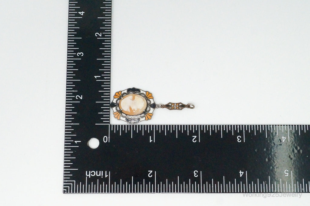Antique Carved Woman Cameo Shell Enamel Sterling Silver Pendant | Jewelry > Necklaces > Pendants | Wiccan Center