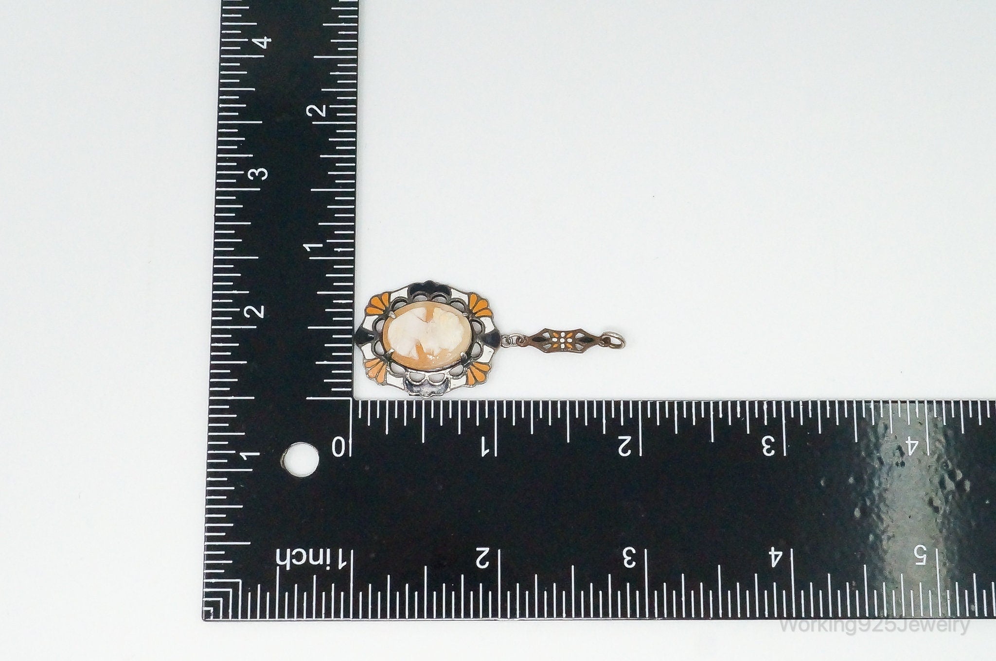 Antique Carved Woman Cameo Shell Enamel Sterling Silver Pendant | Jewelry > Necklaces > Pendants | Wiccan Center