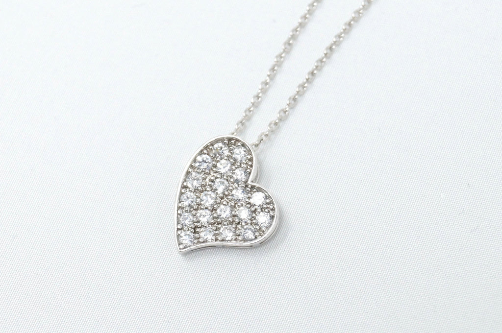 Vintage Simulated Diamond Accented Sweetheart Heart Sterling Silver Necklace 18" | Jewelry > Necklaces > Pendants | Wiccan Center